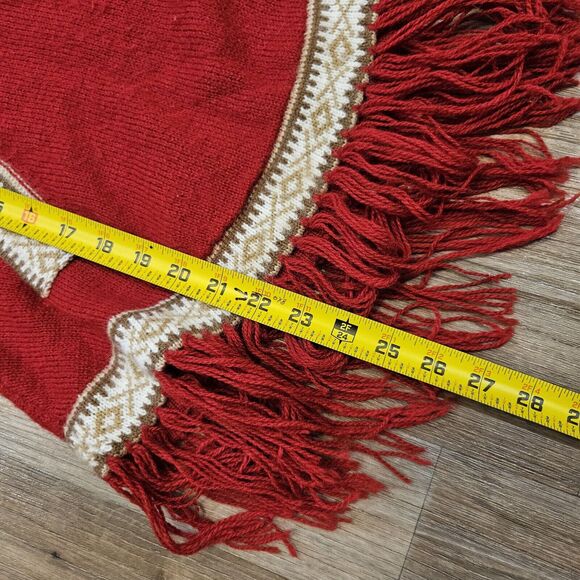 Onofre Saez Alpaca Sweater Womens S Red Hooded Fringe Western Boho Cottage - Picture 8 of 8